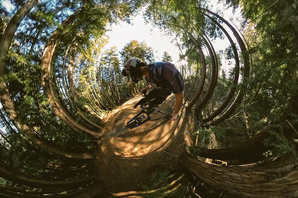 gopro max 360 shot of MTB rider getting air